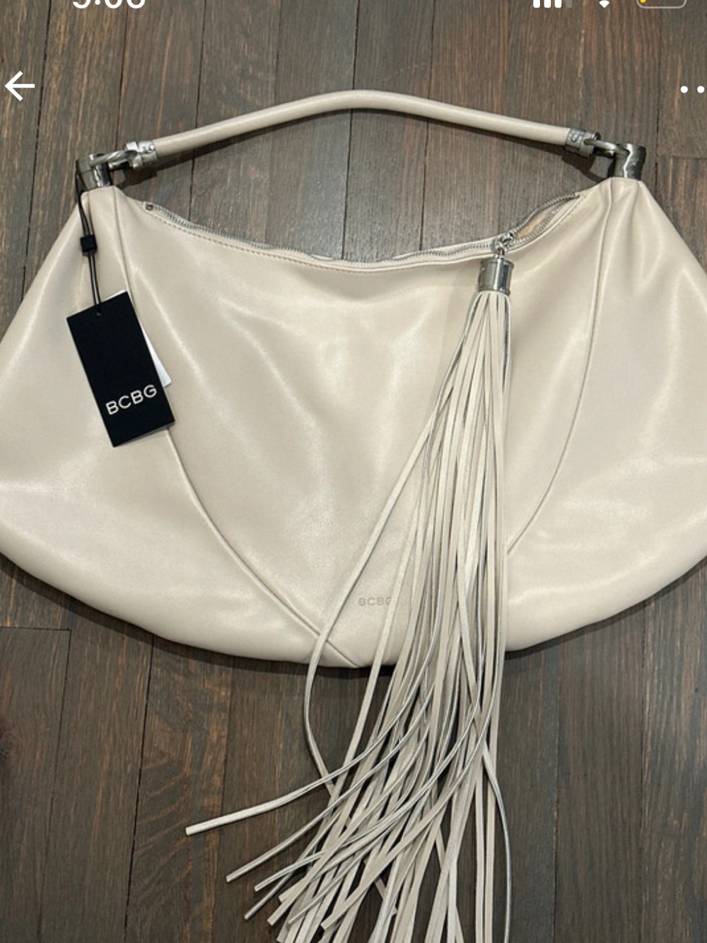 BCBG Ivory Tassel Hobo Shoulder Bag